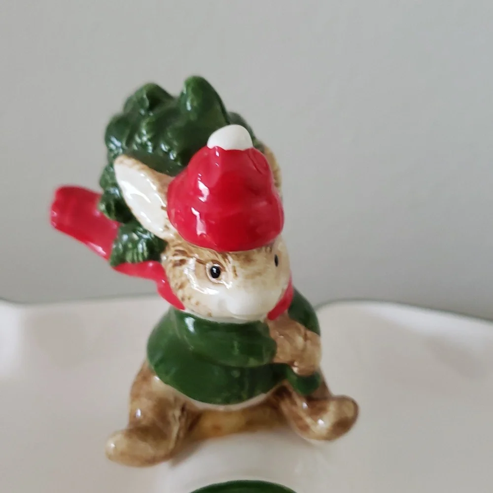 Holiday Bunny Ceramic Candy Dish